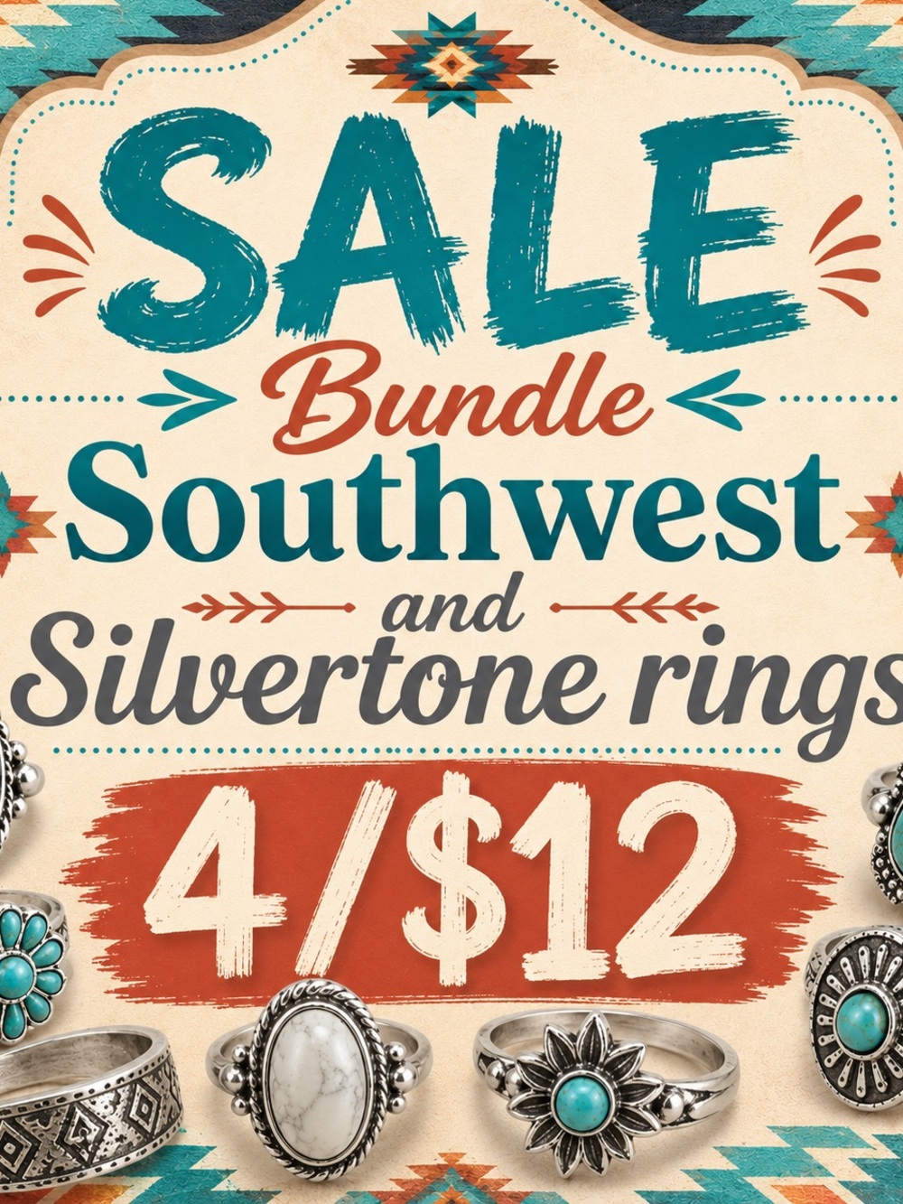 Turquoise Accent Silver-Tone Rings Bundle - New